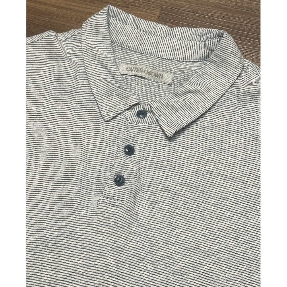 Outerknown Match Striped Polo Hemp Organic Cotton Black Striped Shirt Sz XL